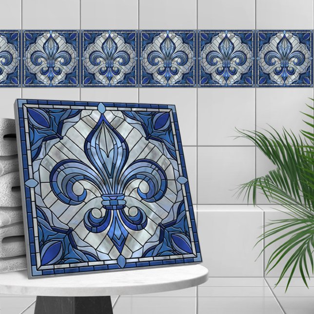 Fleur-de-lis - Stained glass mosaic art Ceramic Tile (Creator Uploaded)