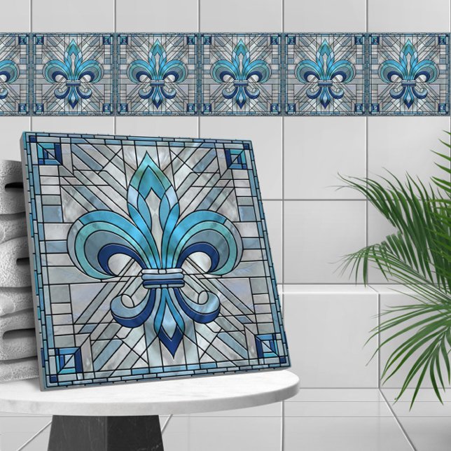 Fleur-de-lis - Stained glass mosaic art Ceramic Tile (Creator Uploaded)