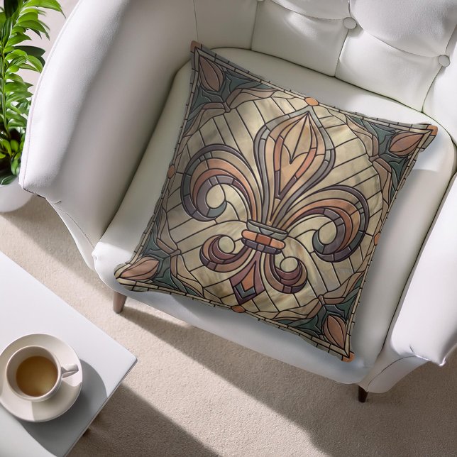 Fleur-de-lis - Stained glass mosaic art Cushion (Creator Uploaded)