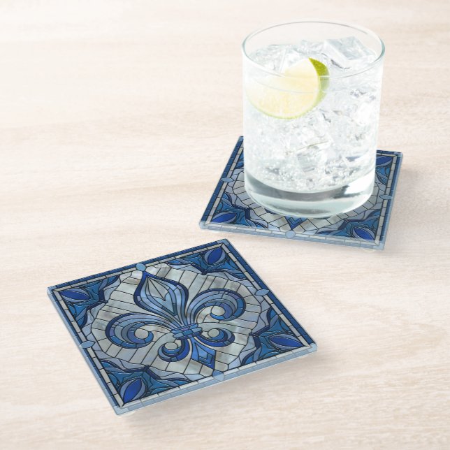 Fleur-de-lis - Stained glass mosaic art Glass Coaster (Angled)