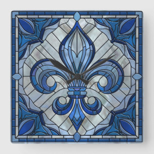 Fleur-de-lis - Stained glass mosaic art Square Wall Clock