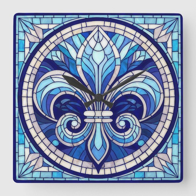Fleur-de-lis - Stained glass mosaic art Square Wall Clock (Front)