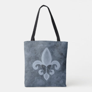 Fleur-de-Lis Style Butterfly Smoky Denim Blue Tote Bag