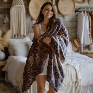 Fleur De Lis Styled Faux Leather Pattern Fleece Blanket