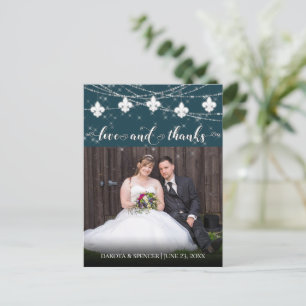Fleur de Lis Teal Lights   Photo Love and Thanks Postcard