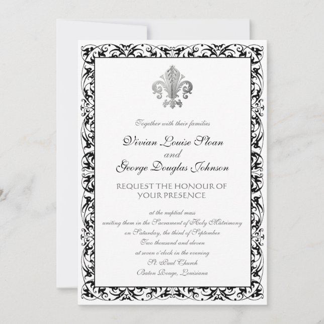 Fleur-de-lis Themed Wedding Invitation (Front)