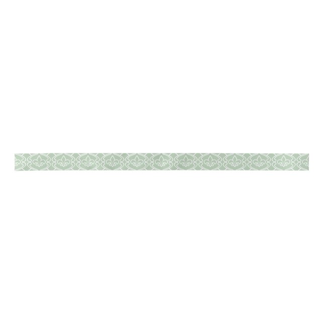Fleur de lis Trellis Sage Satin Ribbon (Front)