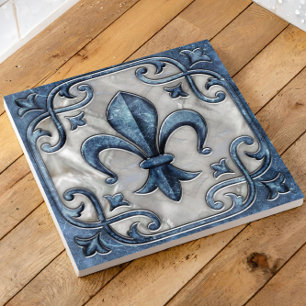 Fleur-De-Lis Vintage Marble and pearl Ceramic Tile