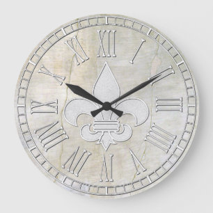 Fleur-de-lis Vintage Plaster Large Clock