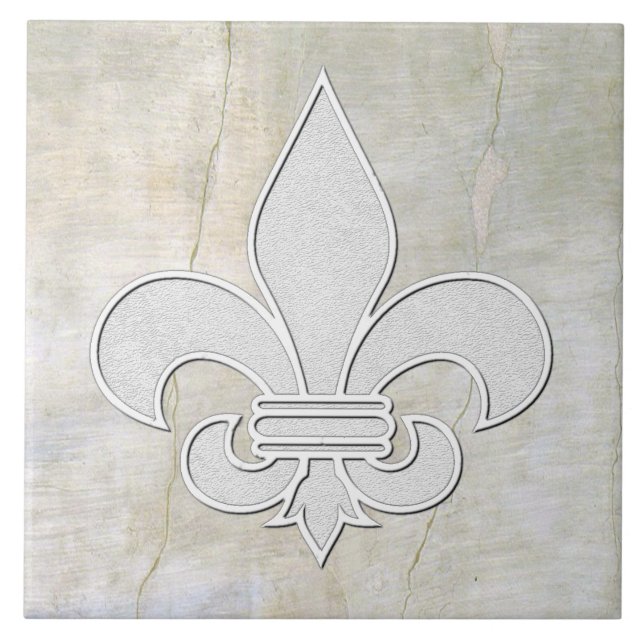 Fleur-de-lis Vintage Plaster Look  Ceramic Tile (Front)