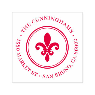 Fleur De Lis   Vintage Round Return Address Self-inking Stamp