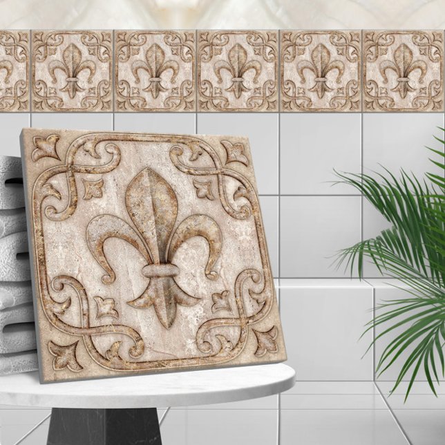 Fleur-De-Lis Vintage Travertine Marble  Ceramic Tile (Creator Uploaded)