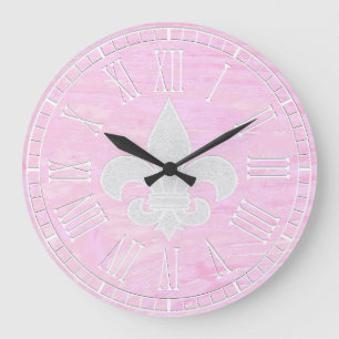 Fleur-de-lis Vintage Washed Wood Large Clock