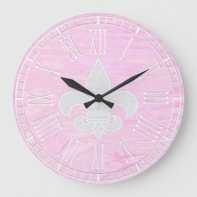Fleur-de-lis Vintage Washed Wood Large Clock (Front)