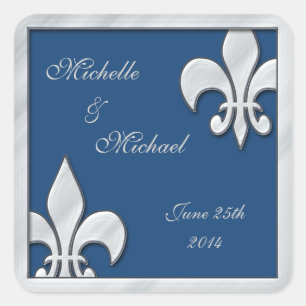 Fleur de Lis Wedding  Silver and Blue Stickers