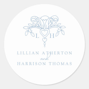 Fleur de lis wedding thank you white blue favour classic round sticker