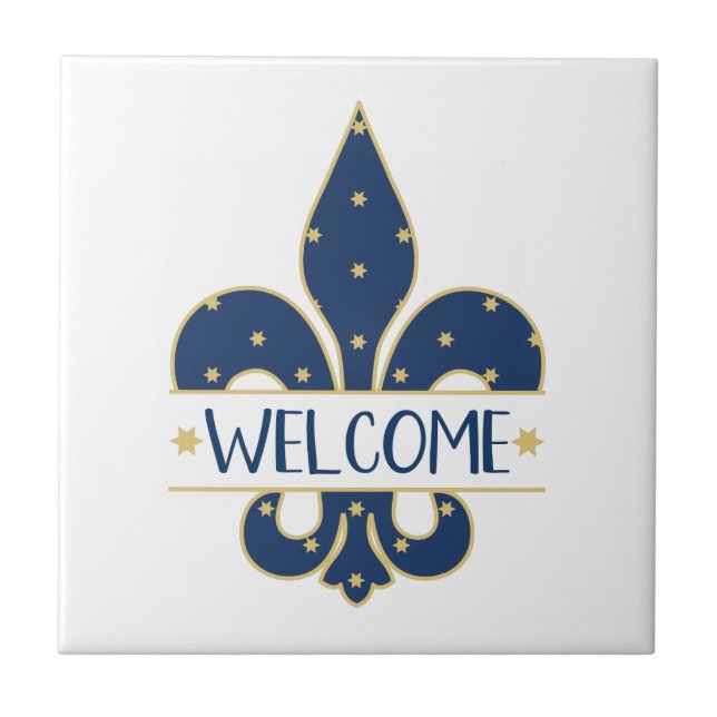 Fleur-de-lis Welcome Ceramic Tile (Front)