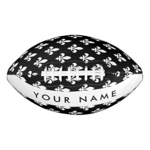 Fleur de Lis, White on Black, White, Your Name Football