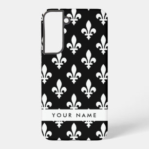 Fleur de Lis, White on Black, White, Your Name Samsung Galaxy Case