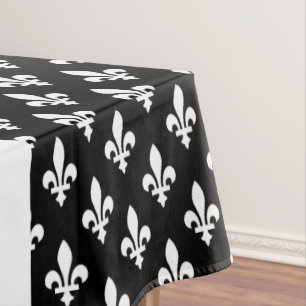 Fleur de Lis, White on Black, White, Your Name Tablecloth