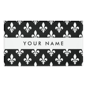 Fleur de Lis, White on Black, White, Your Name Tag
