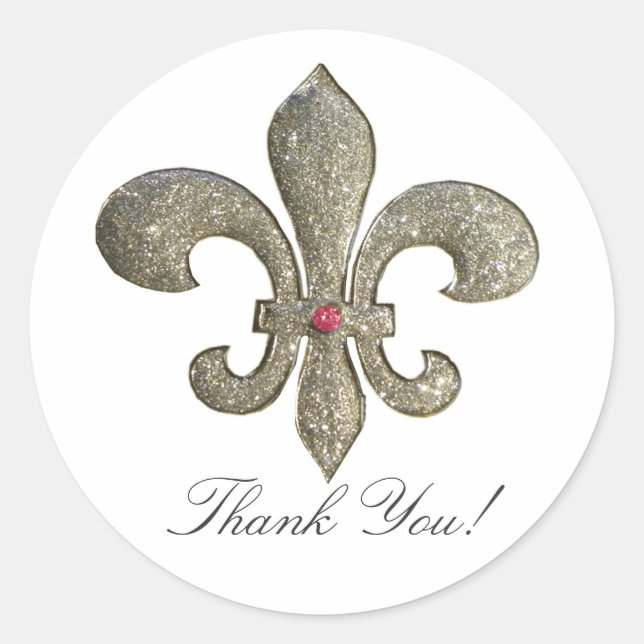 Fleur de lis with bling classic round sticker (Front)