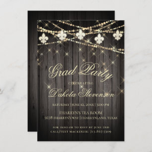 Fleur de Lis Wood Lights   Rustic Graduation Invitation