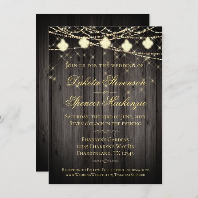 Fleur de Lis Wood Lights | Rustic Wedding Invitation (Front/Back)