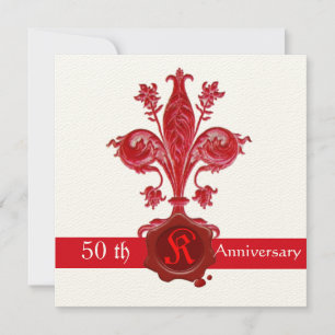 FLEUR DE LISE ANNIVERSARY Red Wax Seal Monogram Invitation