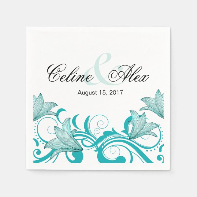 Fleur de Lyrica Floral Wedding | teal Napkin (Front)
