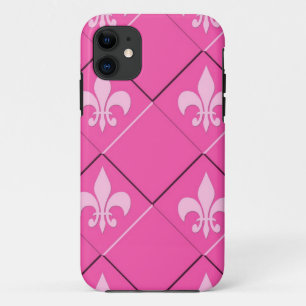 Fleur de lys and squares pink pattern iPhone 11 case