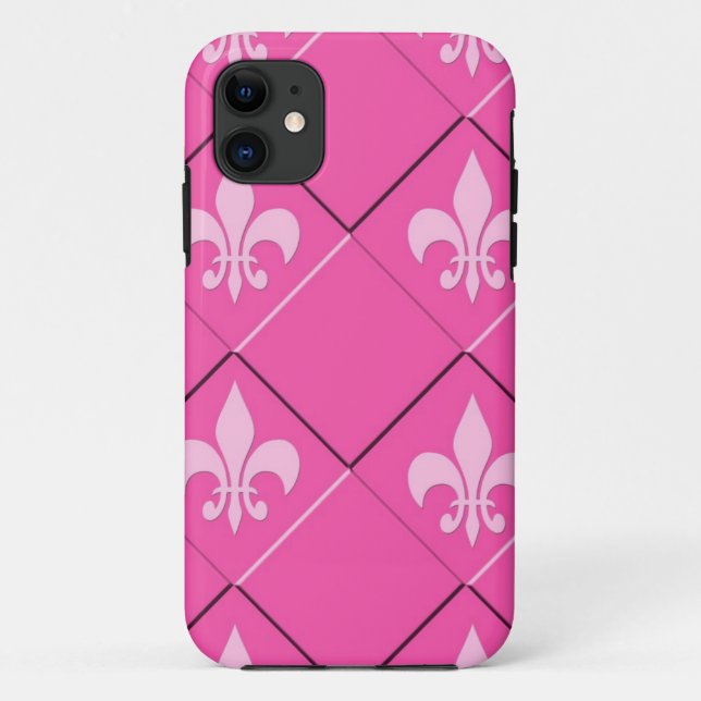 Fleur de lys and squares pink pattern Case-Mate iPhone case (Back)