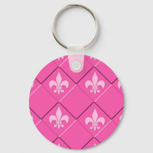 Fleur de lys and squares pink pattern key ring