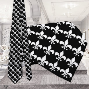 Fleur-de-Lys Black & White Tie