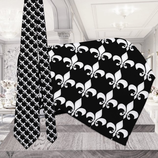 Fleur-de-Lys Black & White Tie (Creator Uploaded)