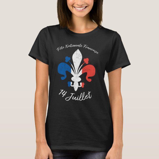 Fleur de Lys Fete Nationale Francaise 14 Juillet T-Shirt (Front)