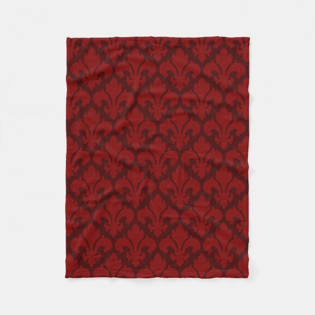 Fleur-de-lys Tiled Pattern Red Fleece Blanket (Front)