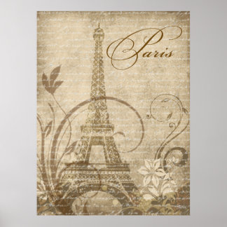 Fleur de Paris Eiffel Tower 30"x40" sand Poster