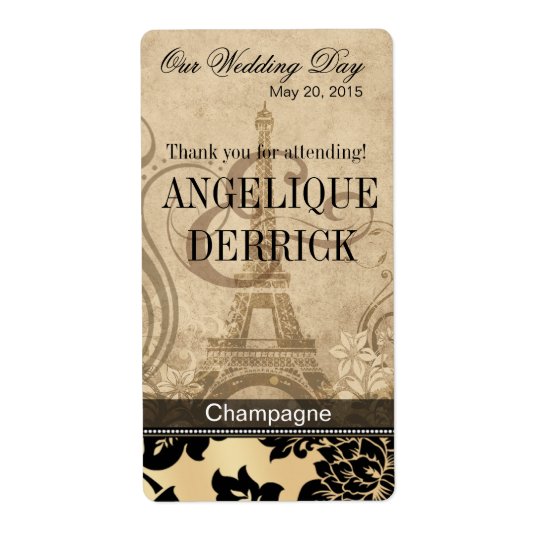 Fleur de Paris Eiffel Tower | sand Wine Label Shipping Label