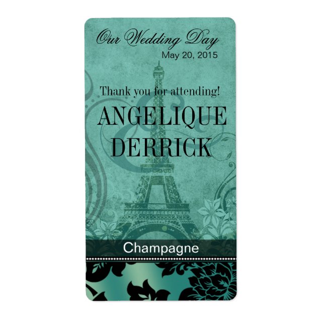 Fleur de Paris Eiffel Tower | teal Wine Label (Front)