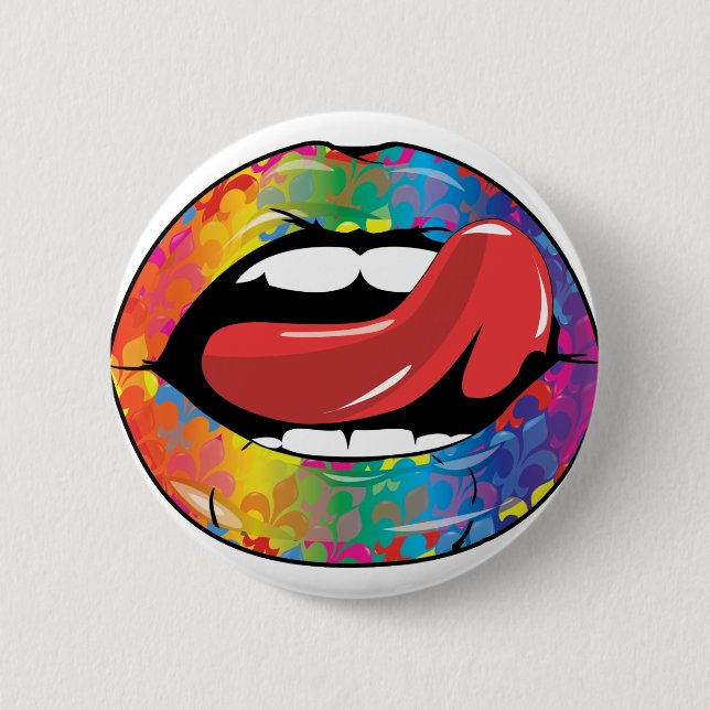 Fleur De Rainbow Licking Lips 6 Cm Round Badge (Front)