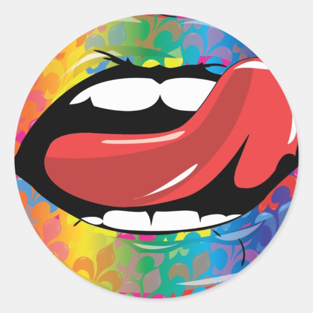 Fleur De Rainbow Licking Lips Classic Round Sticker (Front)