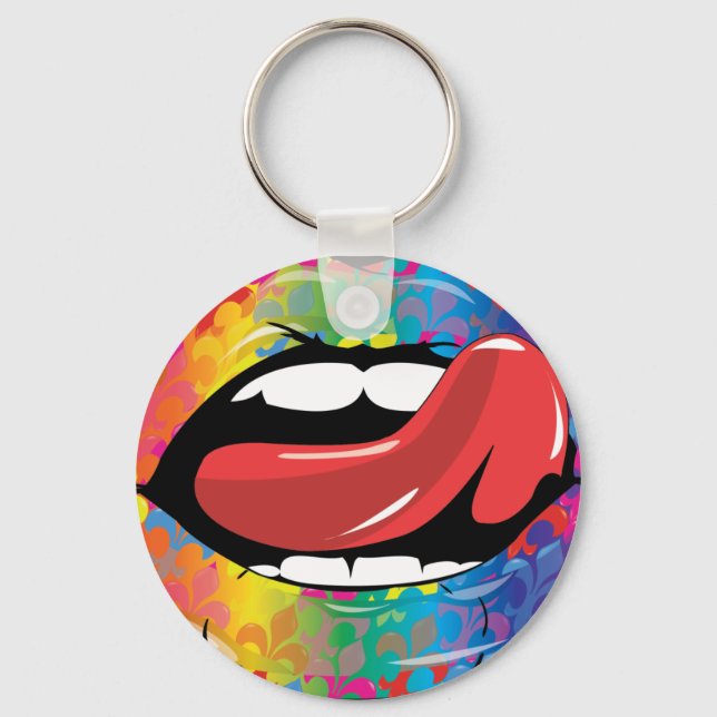 Fleur De Rainbow Licking Lips Key Ring (Front)