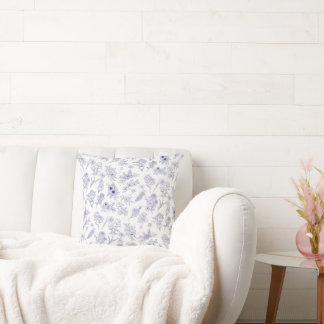 Fleur de saison Blue and White Floral Cushion