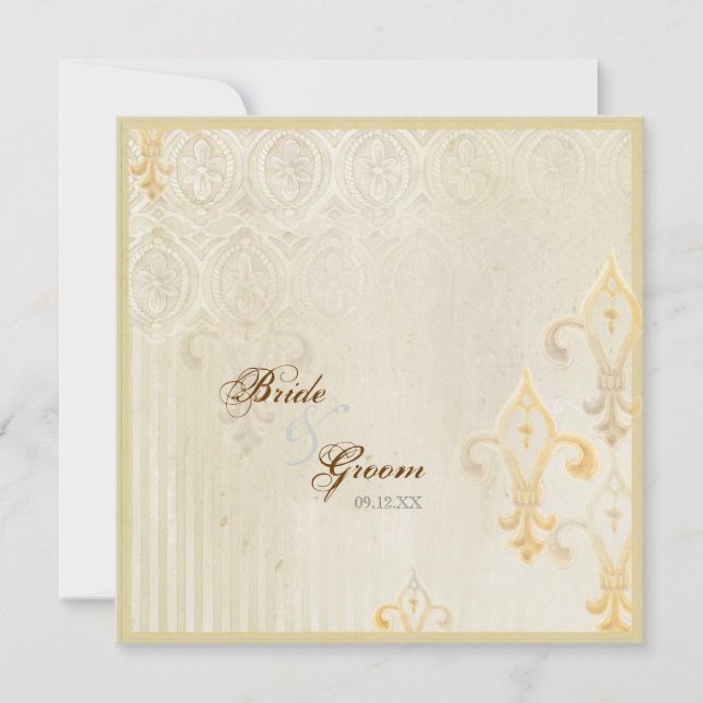 Fleur di Lys Damask 2 Cream Wedding Invitation (Front)