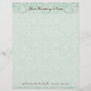 Fleur di Lys Damask Aqua Stationery Letterhead Template
