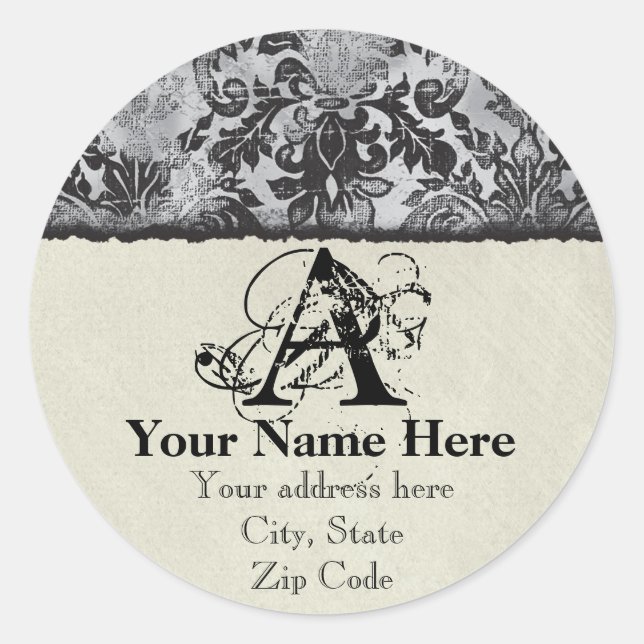 Fleur di Lys Damask Black Address Stickers (Front)