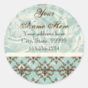 Fleur di Lys Damask Brown Address Stickers