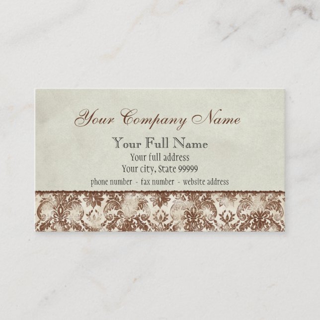 Fleur di Lys Damask Brown Business Cards (Front)