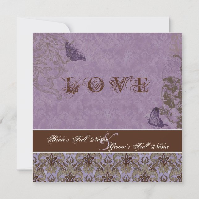 Fleur di Lys Damask - Dk Purple Wedding Invitation (Front)